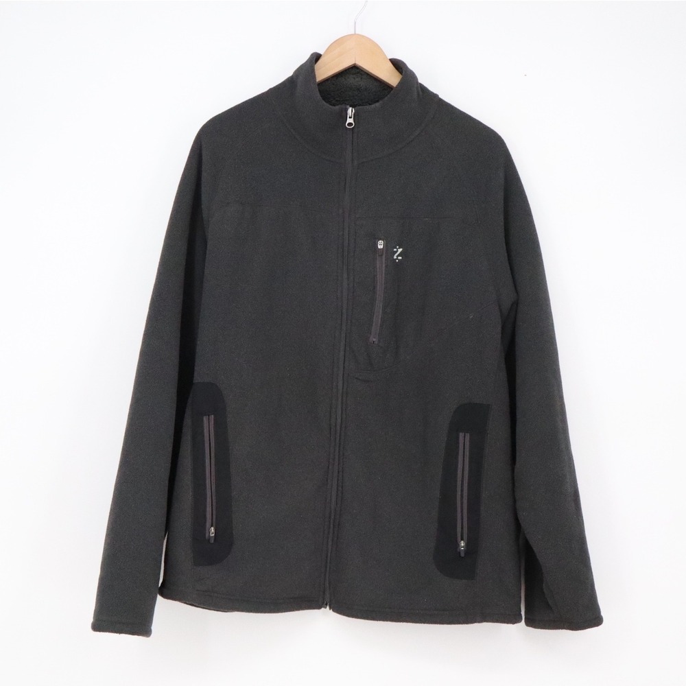 Izod Fleece Jacket Mens L PerformX Dark Gray Full Zip Mock Neck Excellent